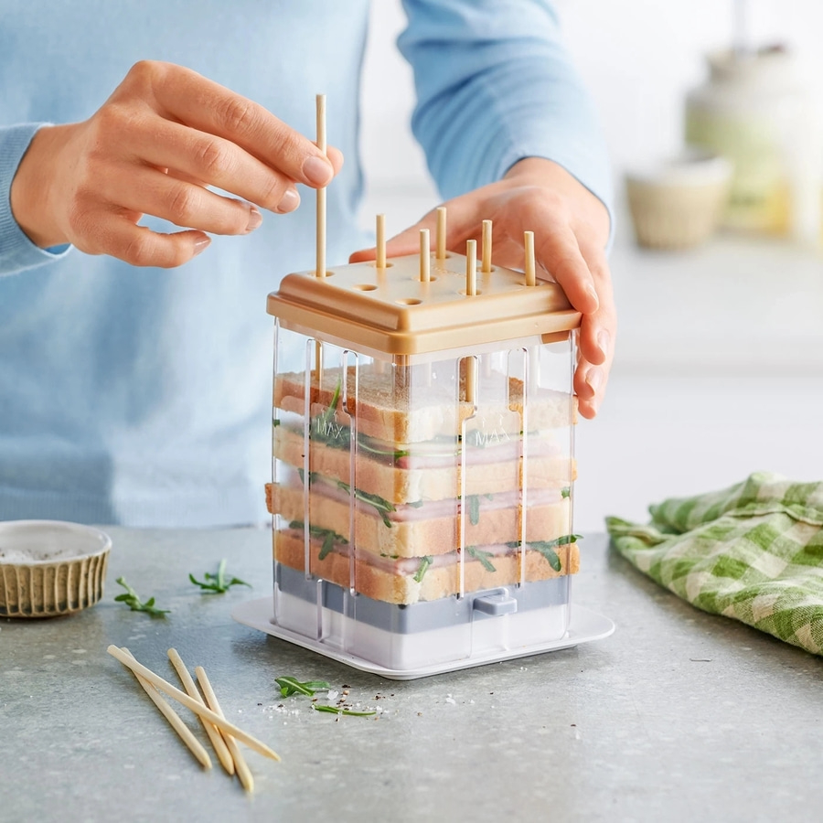 BETTY BOSSI Apéro-Maker ofenfest Snacks Canape Grau Beige Kunststoff Bambus NEU