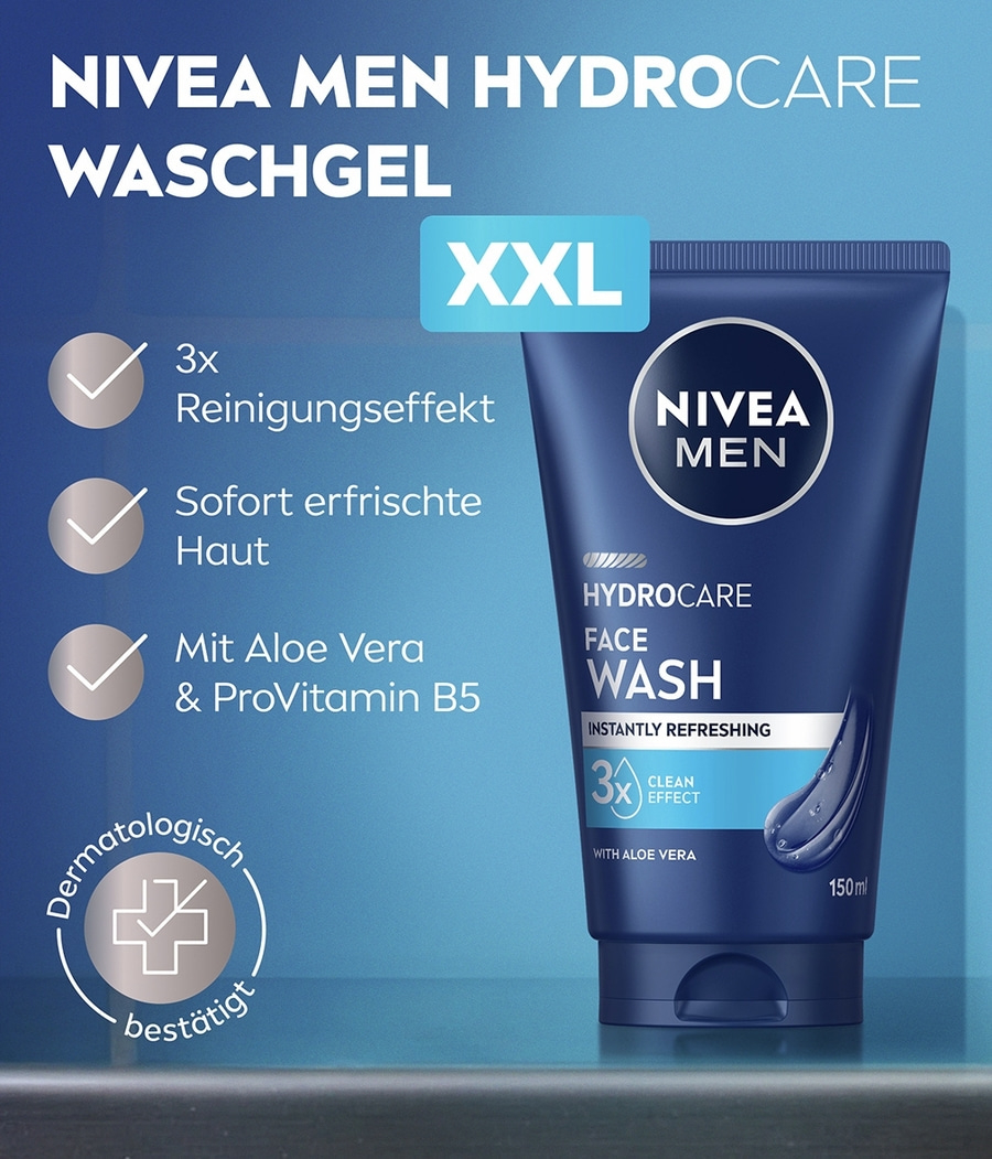 NIVEA MEN HydroCare Waschgel XXL 2 x 150ml Gesichtswaschgel