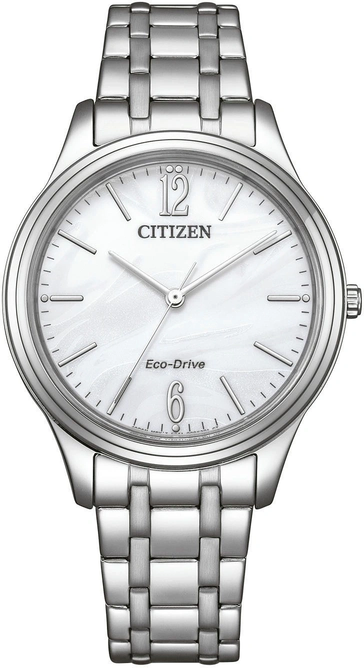 Silberne Citizen Eco-Drive Damenuhr mit weißem Zifferblatt
