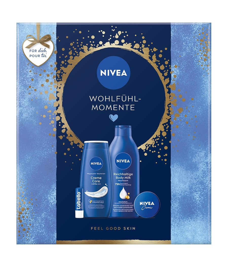 NIVEA Wohlfühl-Momente Geschenkset, Creme Body Milk Pflegedusche Labello