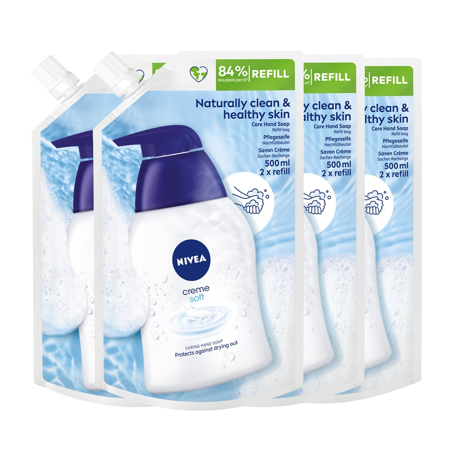 NIVEA Flüssigseife Creme Soft Handwäsche Handseife Nachfüllbeutel 4 x 500 ml