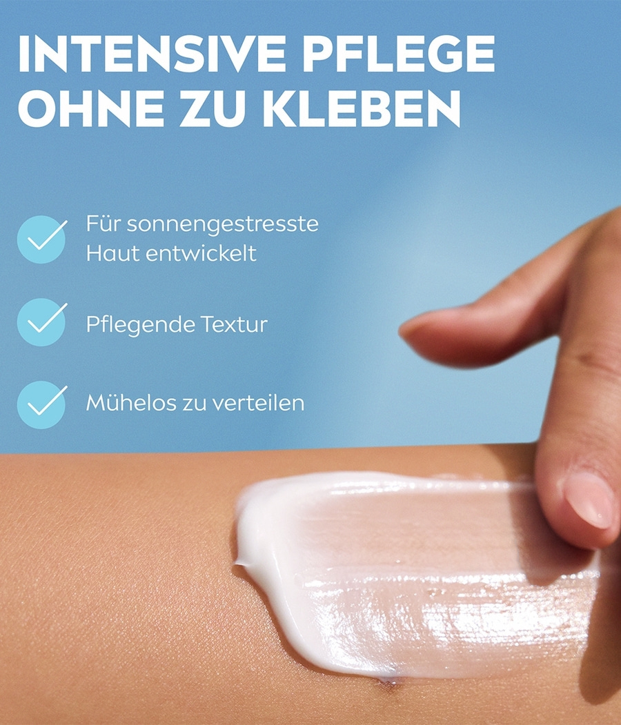 Intensive Pflege ohne zu kleben für sonnengestresste Haut.
