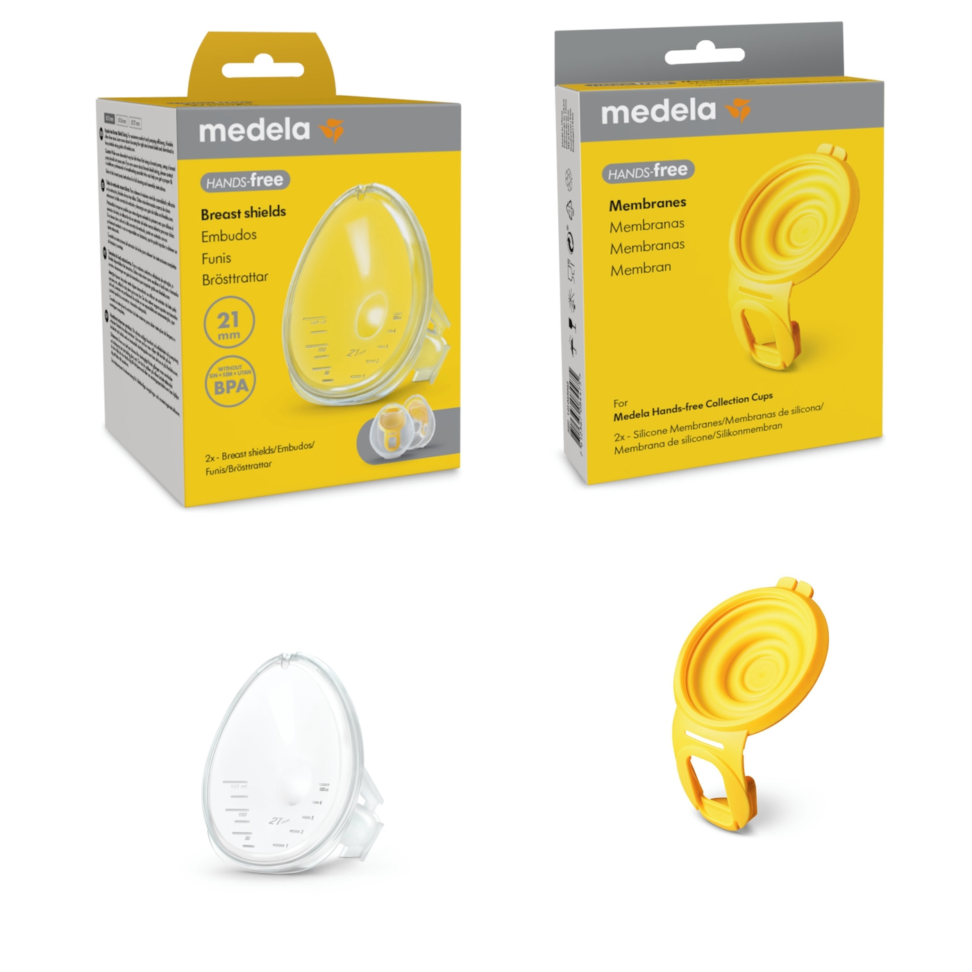 MEDELA Hands-free 2x Brusthauben 21 mm + 2x Membranen aus BPA-freiem Silikon