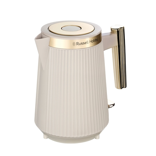 Elektrischer Wasserkocher von Russell Hobbs, cremefarben mit goldenen Akzenten