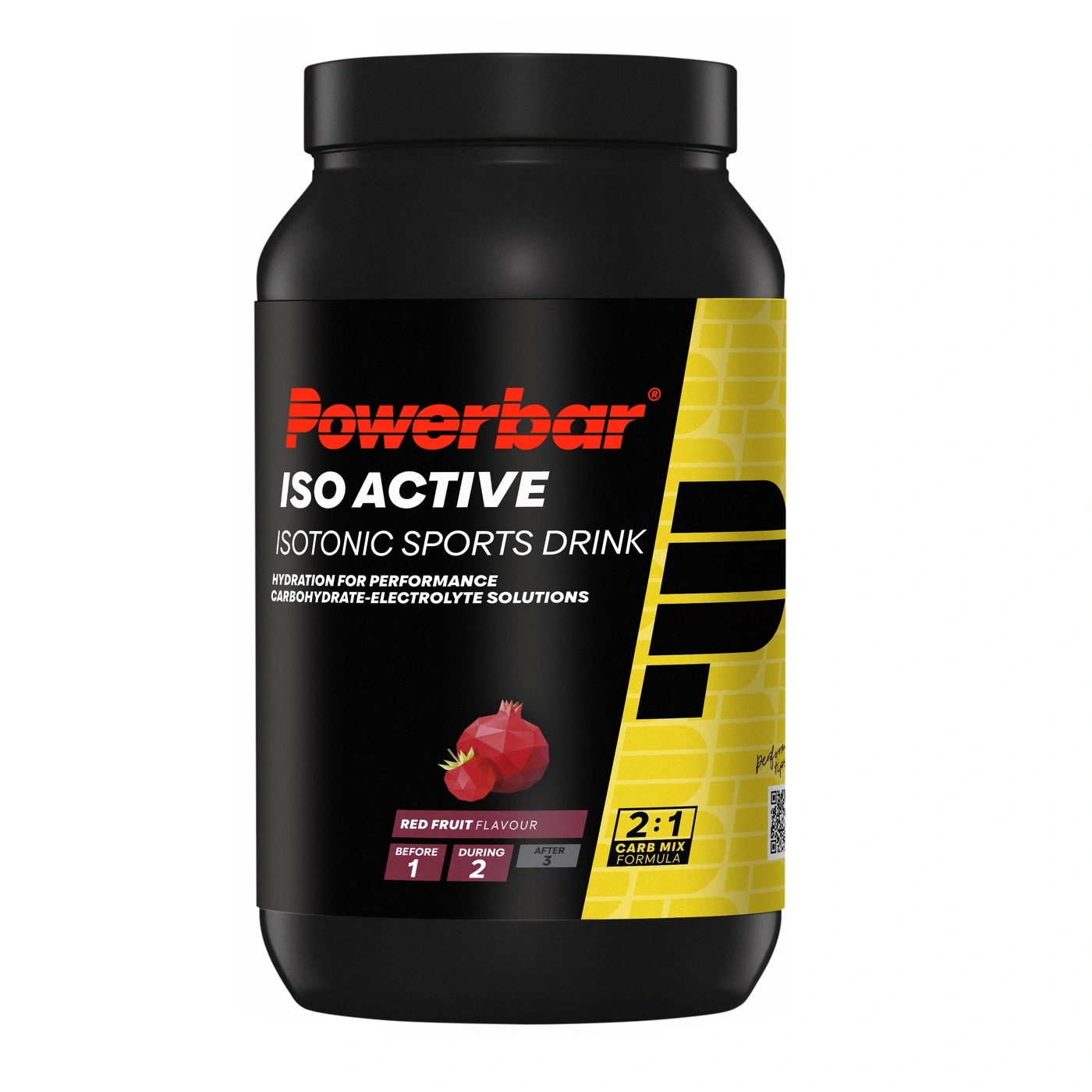 Powerbar Iso Active isotonisches Sportgetränk, Rotfruchtgeschmack, für Leistung und Hydration.