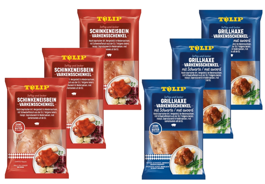 TULIP 6x 600 g Bundle Schinken-Eisbein Grillhaxe Gegart Vakuumverpackt Gepökelt