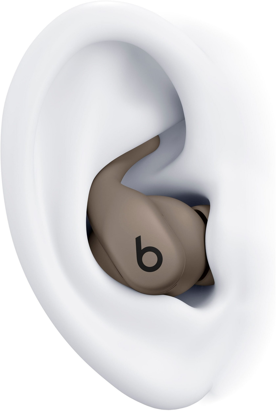Ein ohrpaschd mit einem braunen Ohrstöpsel und dem Beats-Logo