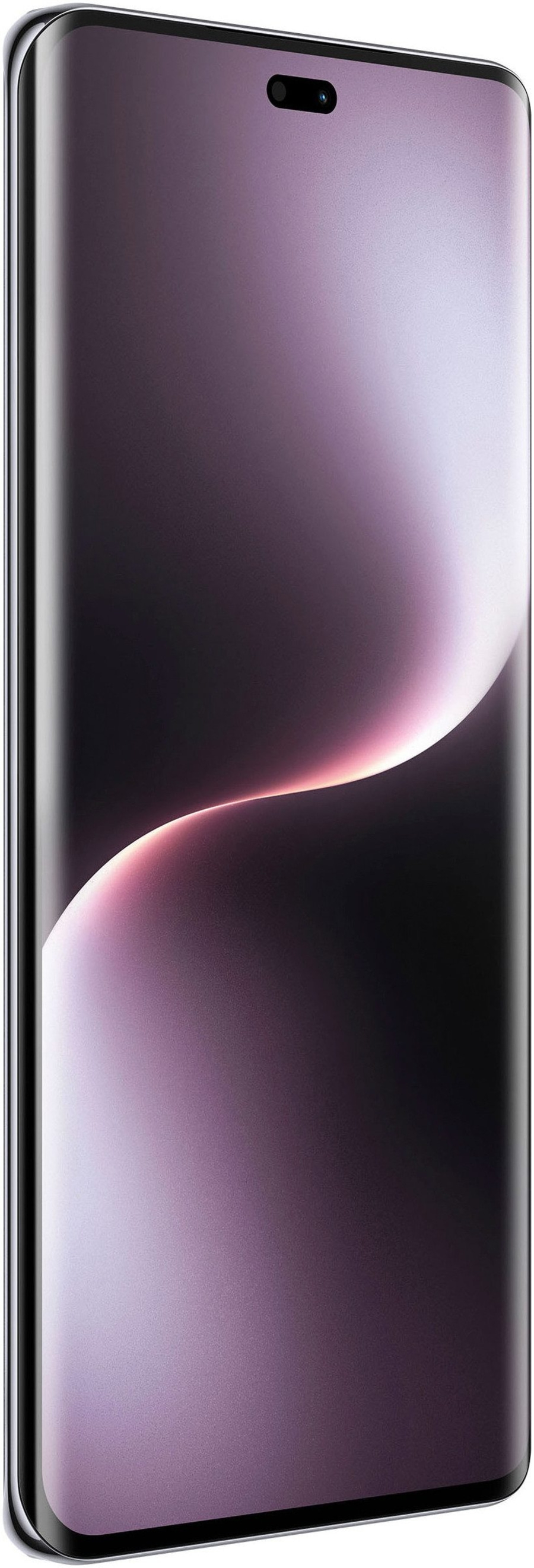 Ein Smartphone mit einem violetten und schwarzen Bildschirm, der eine geschwungene weiße Linie zeigt