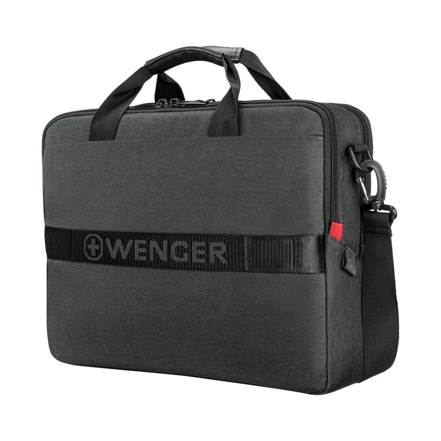Schwarze Aktentasche mit Griffen und Schultergurt, Marke Wenger, für Laptops