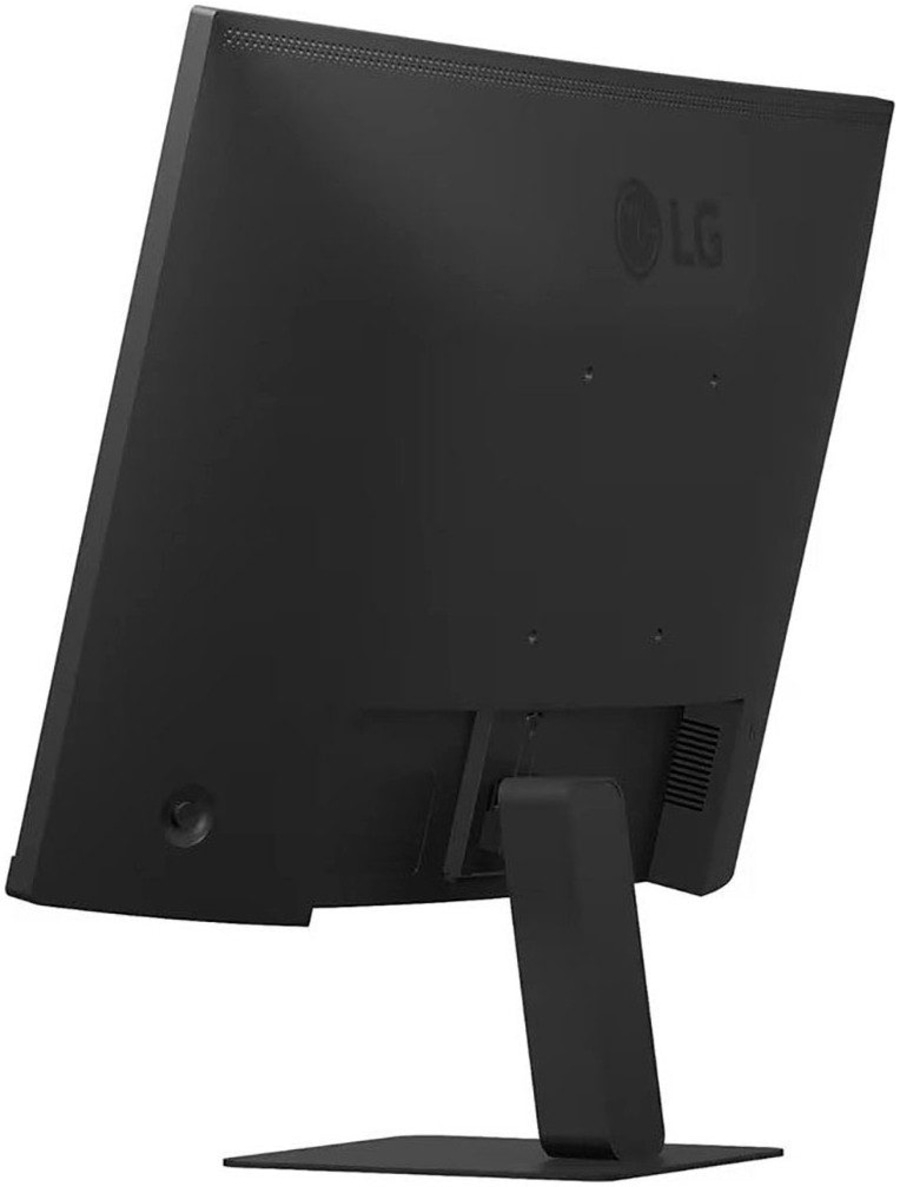 Rückseite eines schwarzen LG Monitors auf einem Ständer