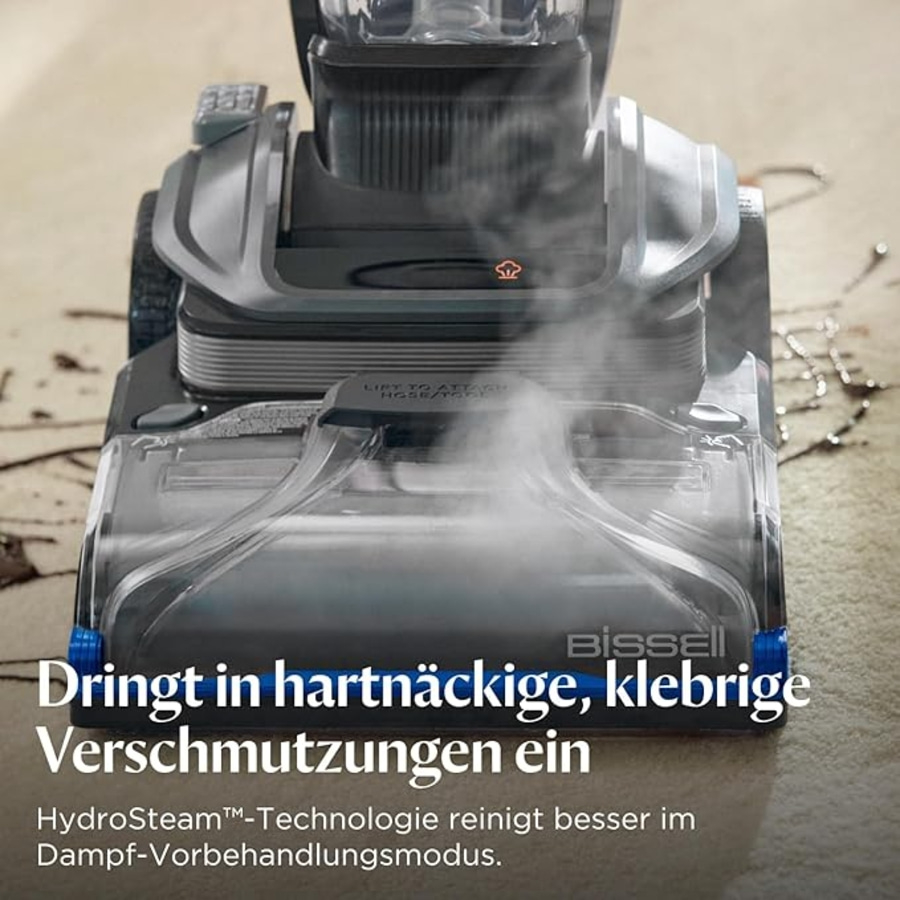 Dampfreiniger, der hartnäckige Verschmutzungen entfernt. HydroSteam-Technologie.