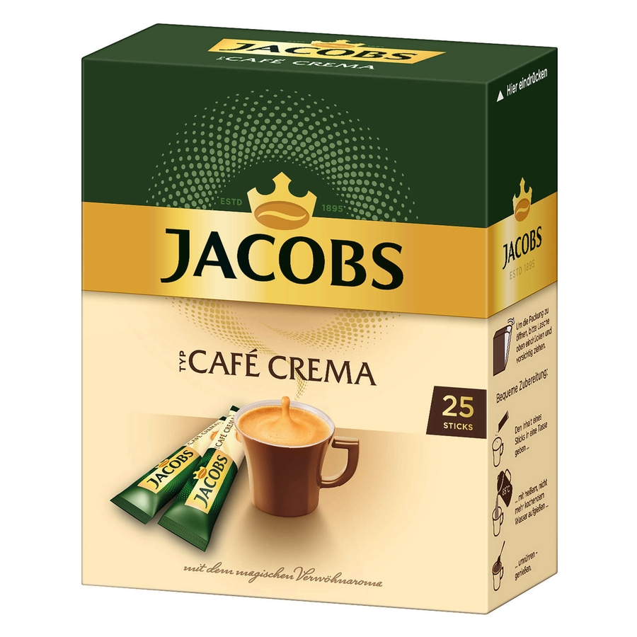 JACOBS Löskaffee Typ Cafe Crema 12 x 25 Getränke Sticks löslicher Instantkaffee