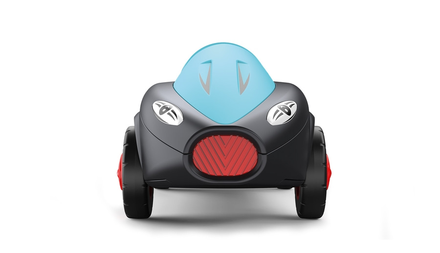 Spielzeugauto, grau, blau, rot, Frontansicht, Spielzeug, Kinder, Fahrzeug, Design, isoliert