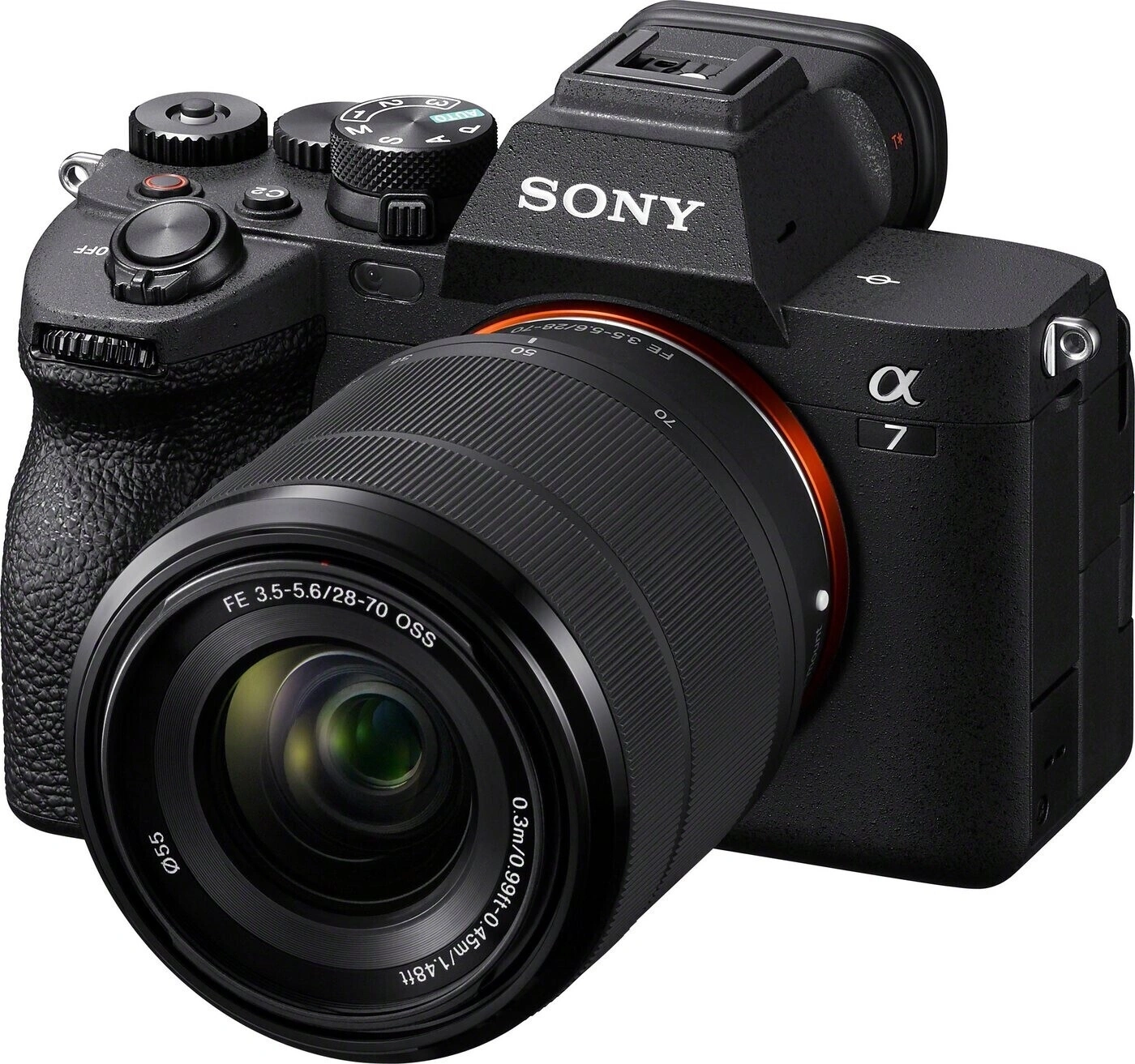 Sony Alpha 7 Kamera mit Objektiv, schwarz, Detailaufnahme, Nahaufnahme, Technik