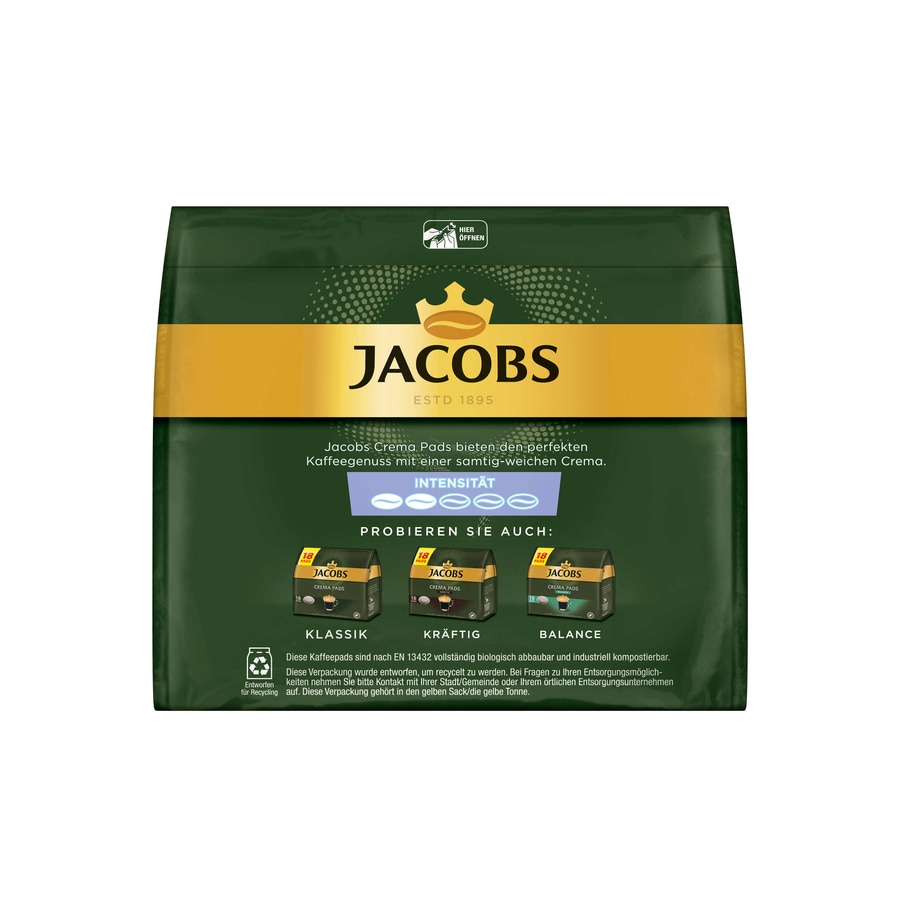 JACOBS Pads Crema Mild Senseo kompatibel 10 x 18 = 180 Kaffeepads helle Röstung