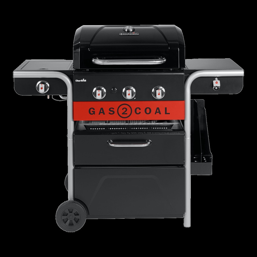 Schwarzer Gasgrill mit rotem Akzent und der Aufschrift GAS 2 COAL.