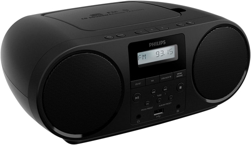 Schwarzer Philips CD-Soundmachine mit UKW-Radio und USB-Anschluss