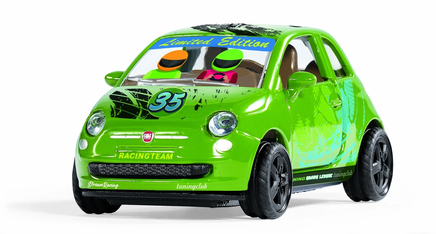 Grünes Spielzeugauto mit Rennfahrer-Design und Aufklebern, Limited Edition.