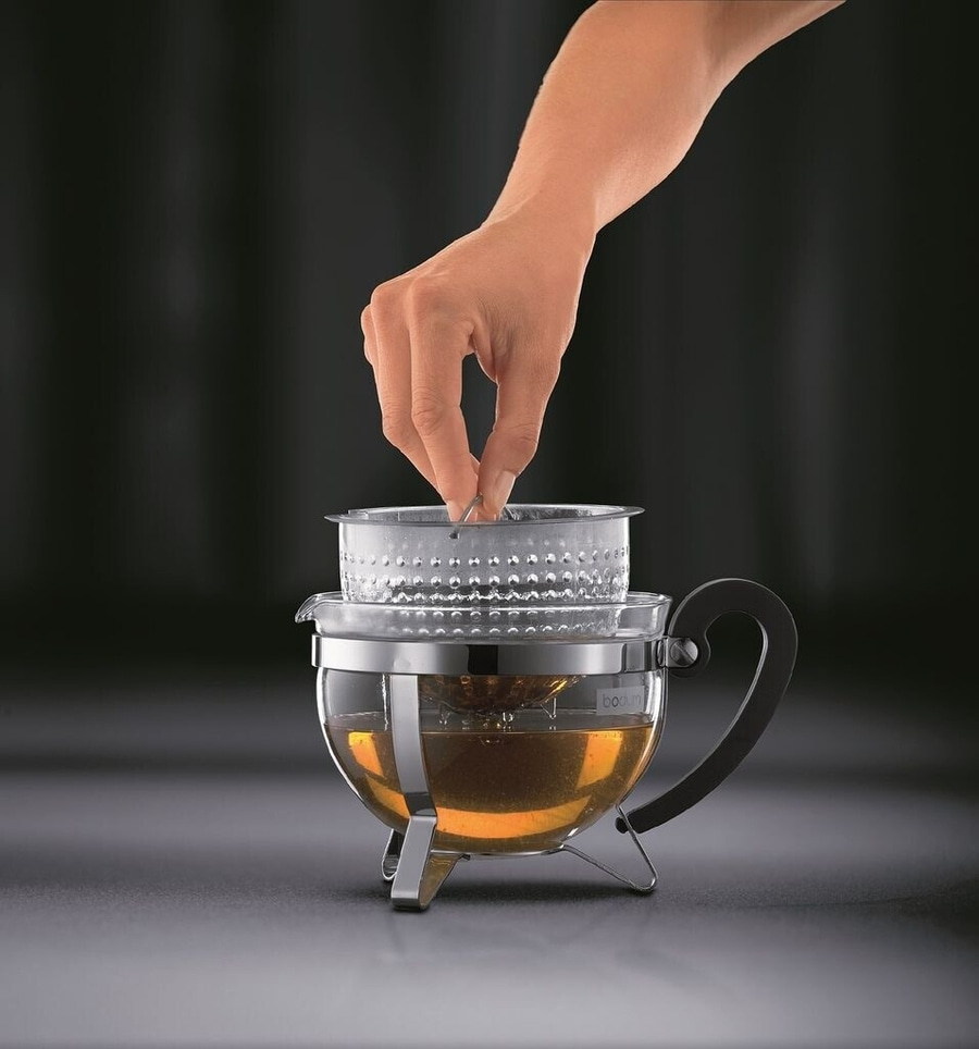 BODUM Chambord Teebereiter Teekanne mit Filter 1 Liter Glas schwarz NEU