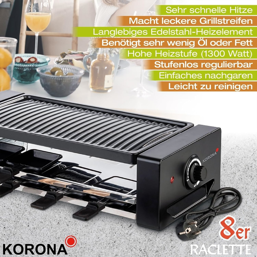 KORONA Raclette 8 Personen 45070 antihaftbeschichtet 1300 Watt stufenlos NEU