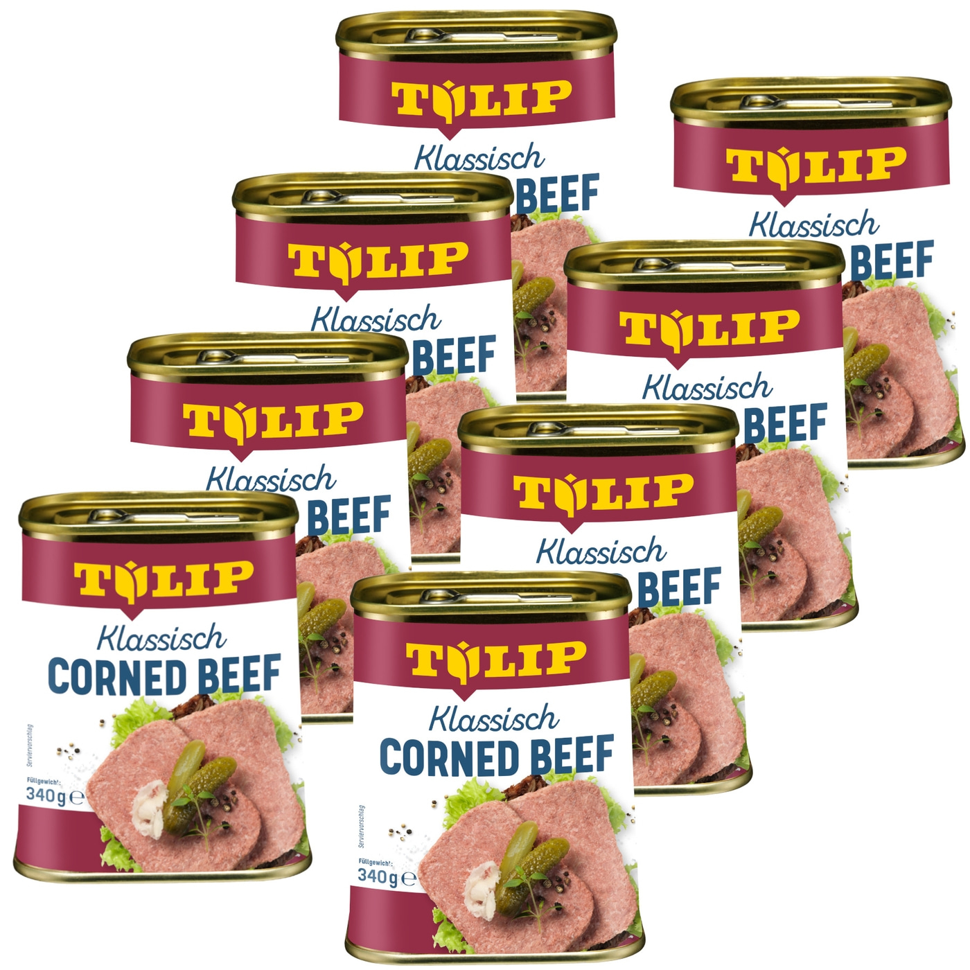 Dosen mit Corned Beef, Klassisch, Marke Tulip, 340g, Serviervorschlag, Fleisch, Lebensmittel