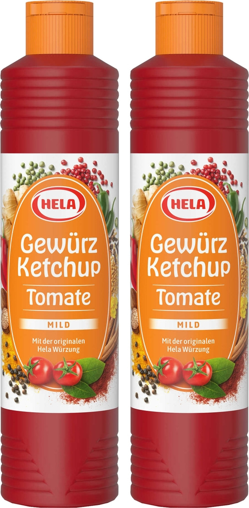 2 x Hela Ketchup Tomate mild Gewürzketchup 800 ml Flasche Ketchupflasche