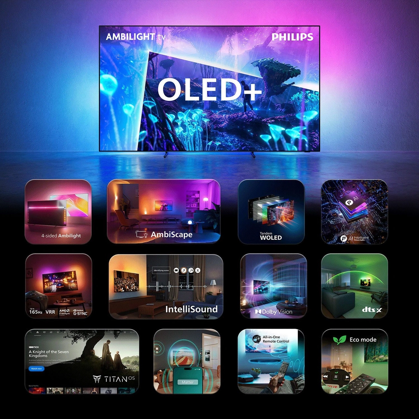 Philips OLED+ TV mit Ambilight und intelligenter Bild- und Tonwiedergabe
