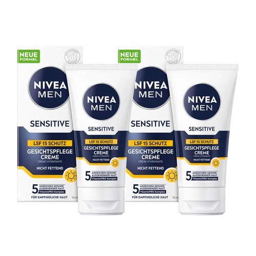 NIVEA MEN sensitive Gesichtspflege Creme Kamillen Sonnenschutz LSF15 2 x 75ml
