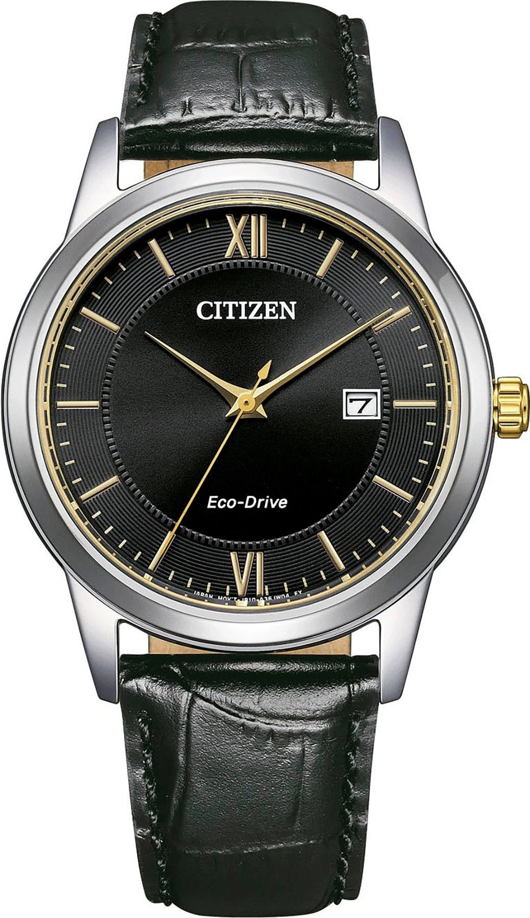 Citizen Eco-Drive Armbanduhr mit schwarzem Zifferblatt und Lederarmband