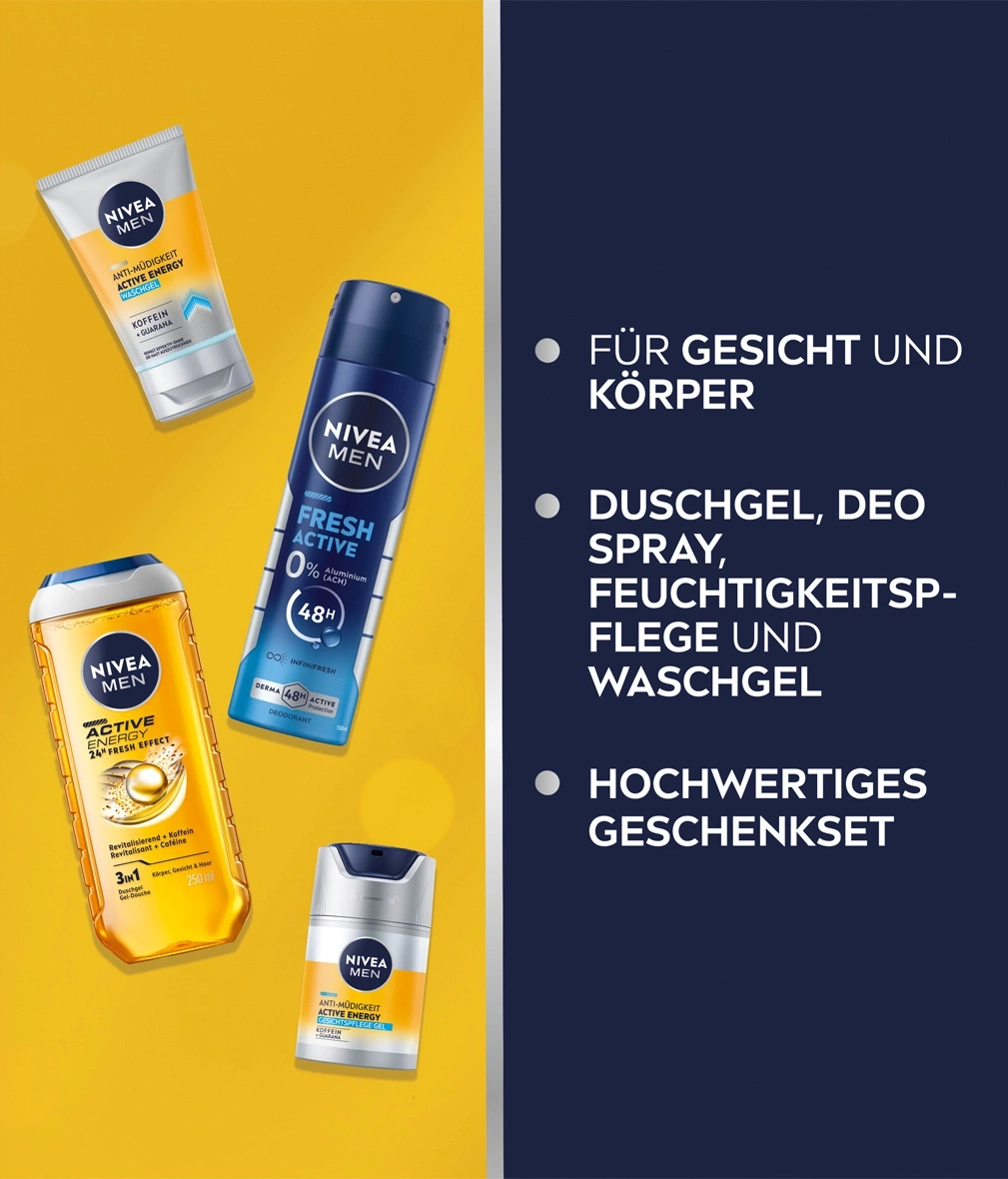 Nivea Men Duschgel, Deo, Hautpflege und Waschgel für ein frisches Körpergefühl.