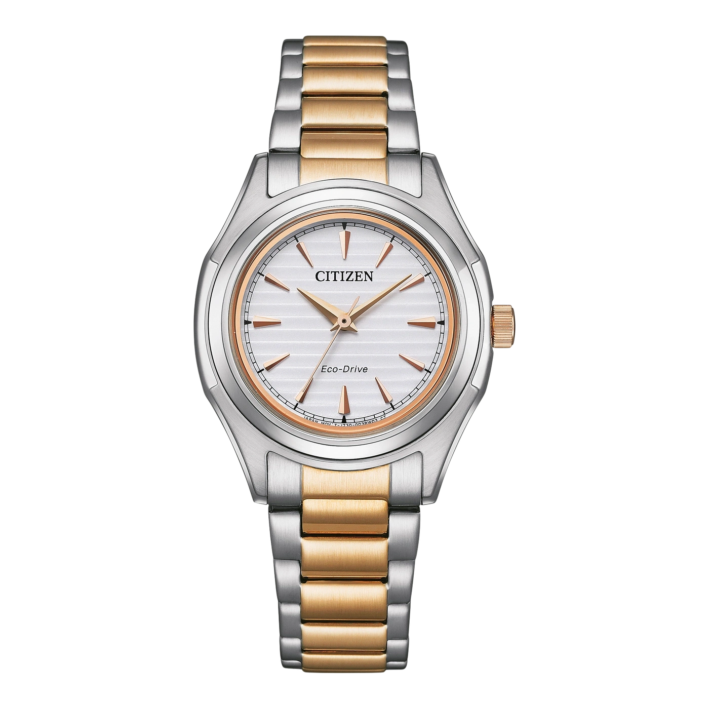 Citizen Damenuhr mit silbernem Gehäuse und goldenen Akzenten, Eco-Drive-Technologie