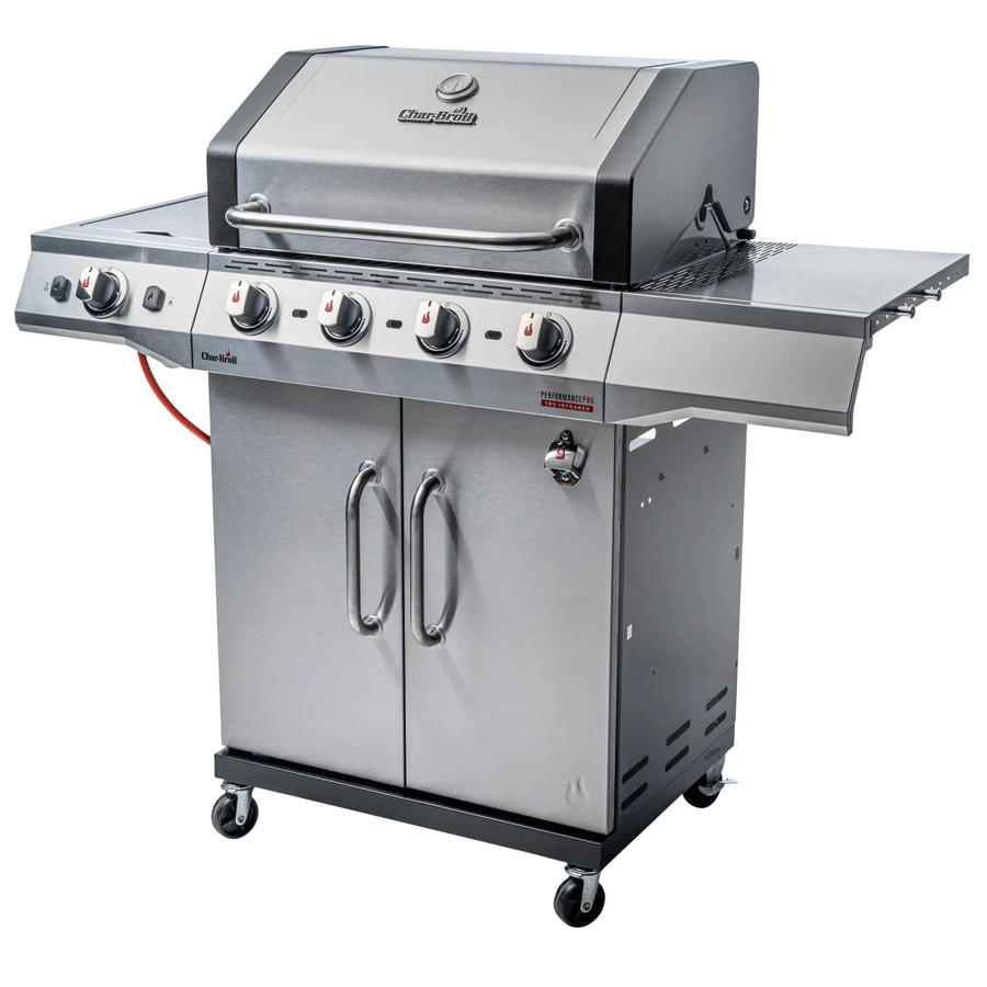 Edelstahl-Gasgrill mit Rädern, Knöpfen und Klapptisch, Char-Broil Performance Pro