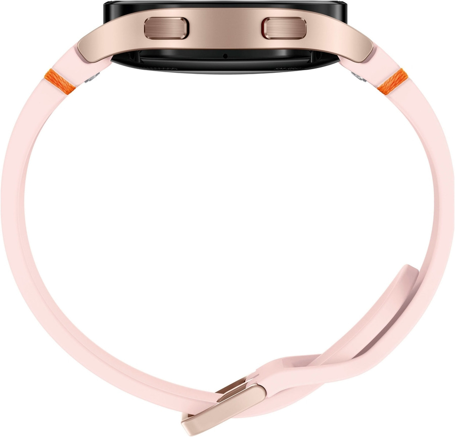 Rosa Smartwatch mit rosafarbenem Armband und orangefarbenen Details