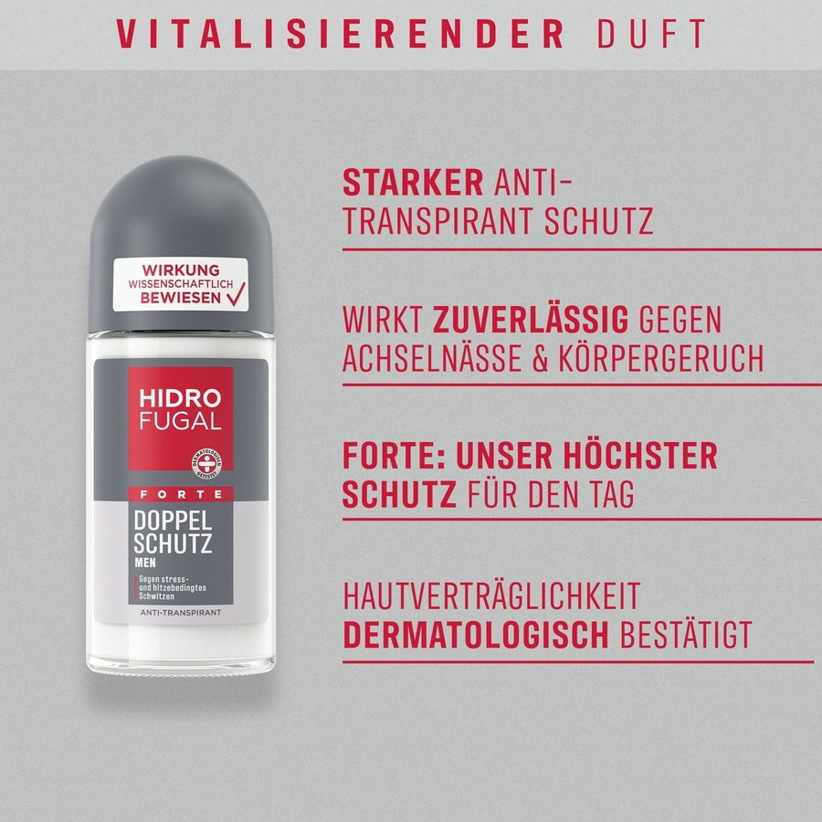 HIDROFUGAL Deo Roll-On MEN DOPPEL SCHUTZ 2-fach Anti-Transpirant-Schutz 4 x 50ml