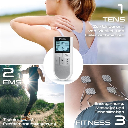 PRORELAX Elektrostimulationsgerät TENS/EMS Trio Reizstromgerät Fitness-Modus NEU TENS, EMS und Fitness Gerät. Muskel- und Gelenkschmerzen, Trainings- und Performancesteigerung, Entspannung.