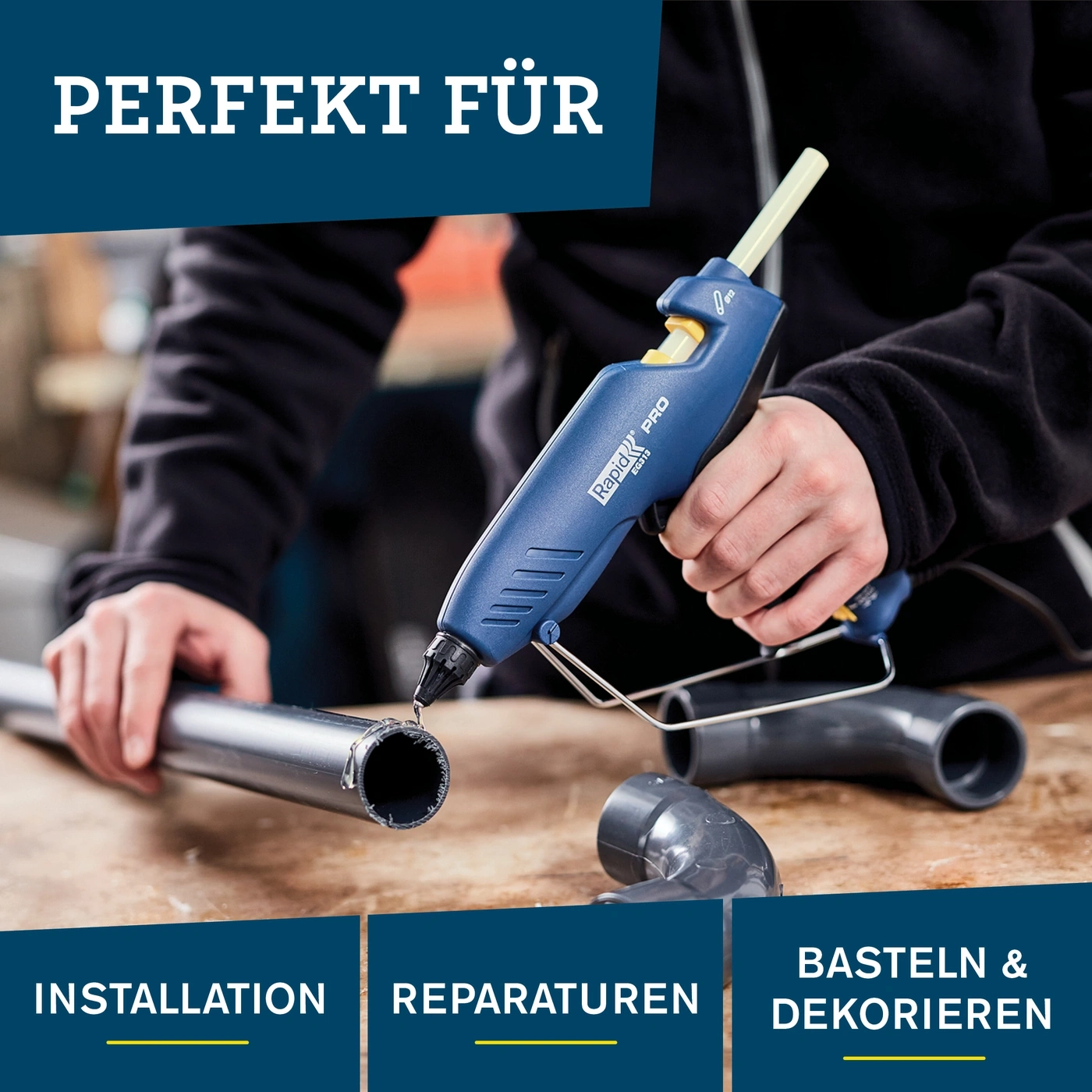 Heißklebepistole wird für Installation, Reparaturen und Bastelarbeiten verwendet.