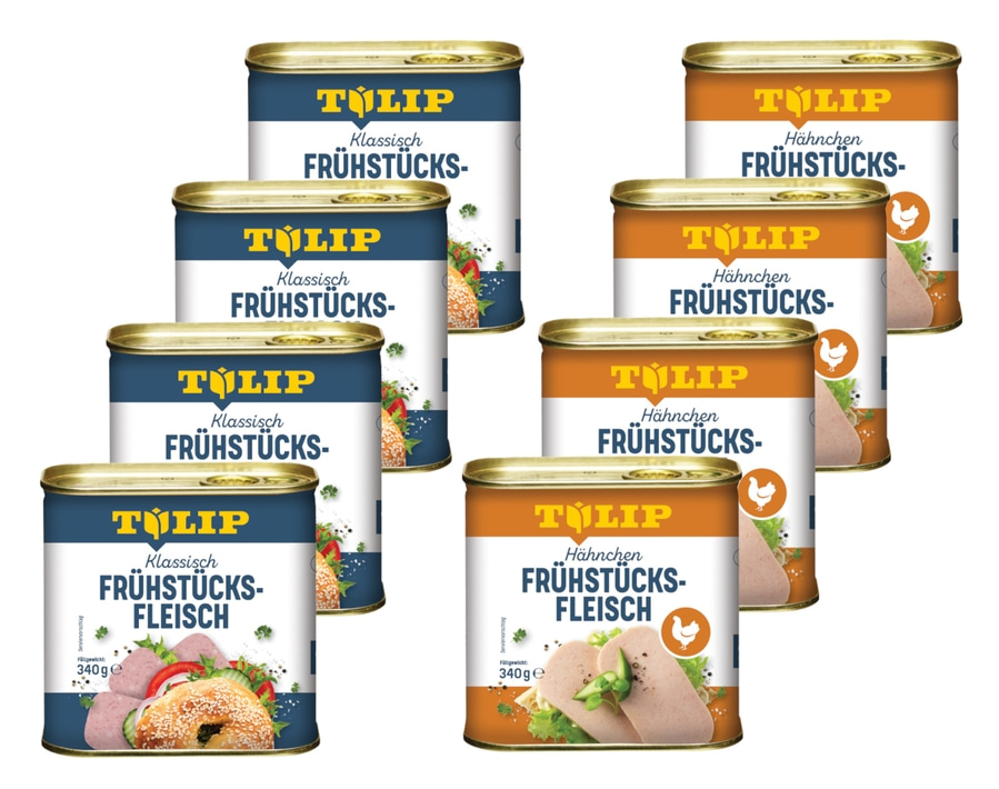 TULIP 8x 340g Bundle Frühstücksfleisch Schwein und Hähnchen Dänische Delikatesse