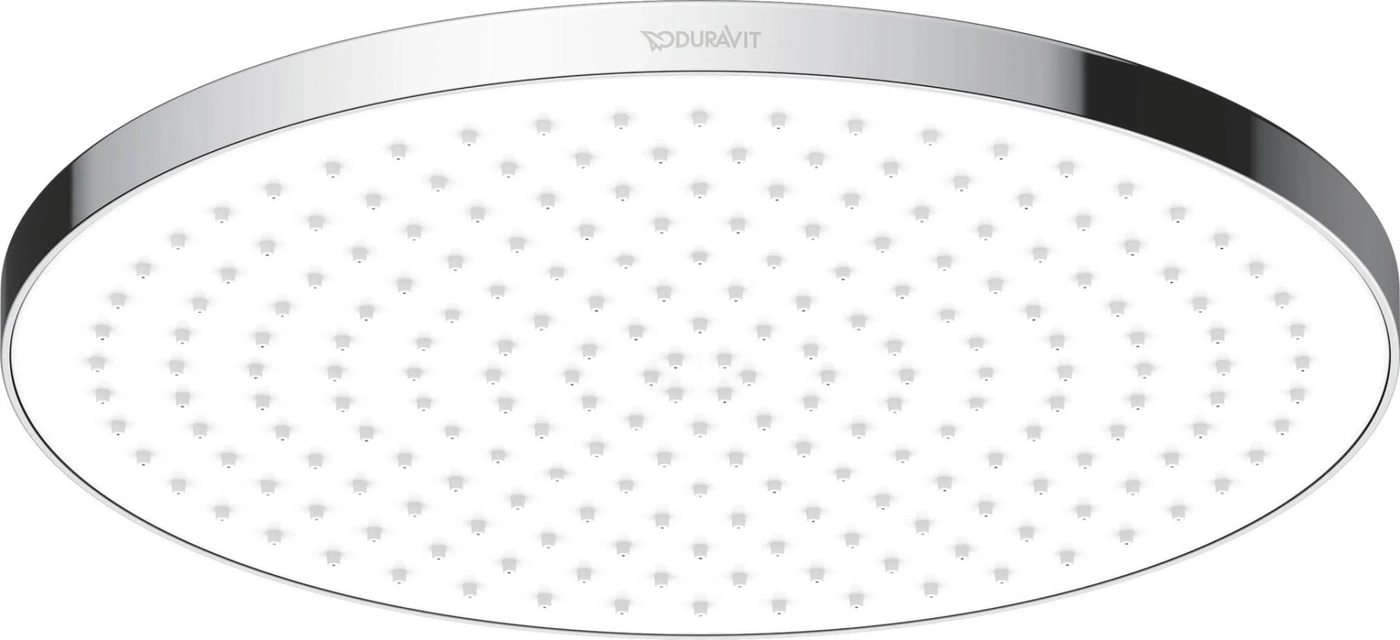 Runde Duschbrause mit vielen kleinen Düsen und Chromrand, Duravit Logo