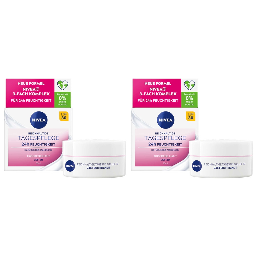 NIVEA Reichhaltige Tagespflege für trockene Haut mit Mandelöl LSF30 2 x 50ml