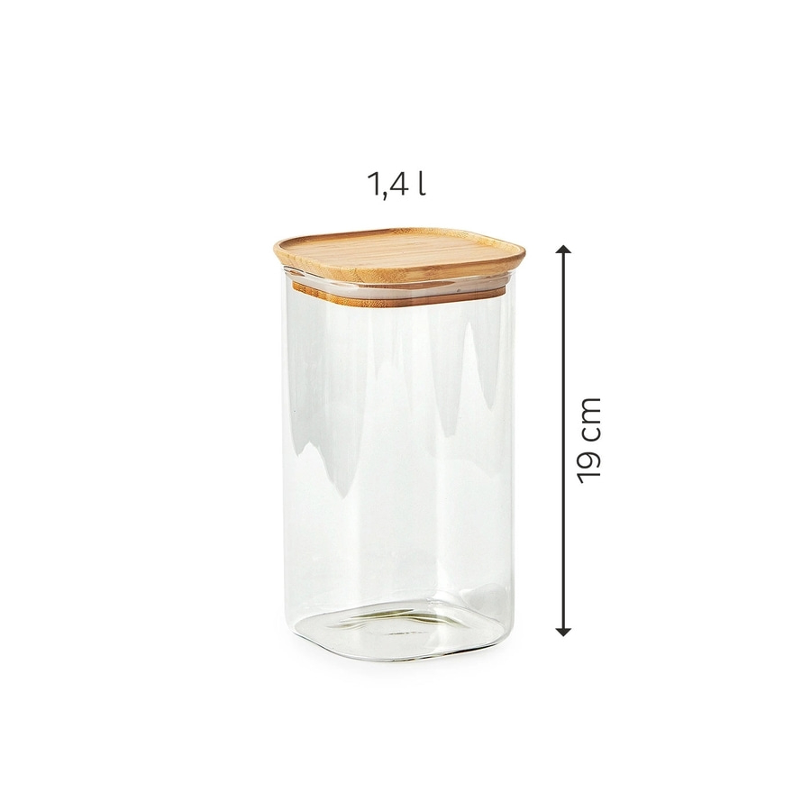 BETTY BOSSI Vorratsdose Glas 1.4 l - 2 Stück Glas Silikon Bambus Braun NEU