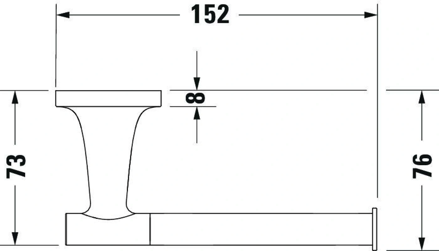 Abmessungen des Toilettenpapierhalters: 152 mm breit, 73 mm hoch, 8 mm dick, 76 mm hoch.