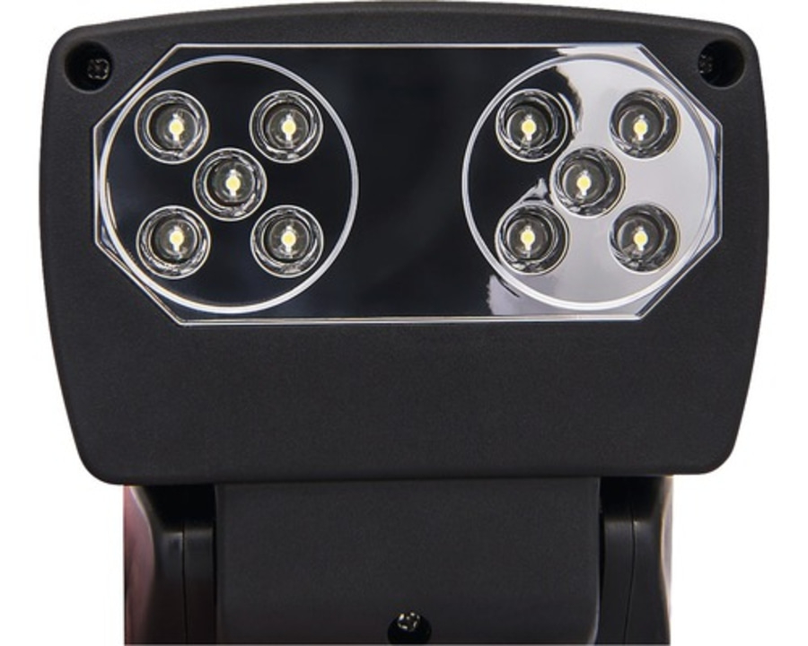 Nahaufnahme eines schwarzen LED-Lichts mit zwei Gruppen von LEDs.