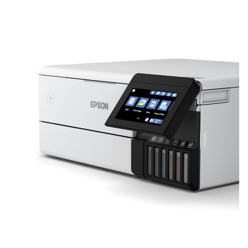 Epson-Drucker mit Touchscreen, Kopier-, Foto-, Scan- und Druckfunktionen.