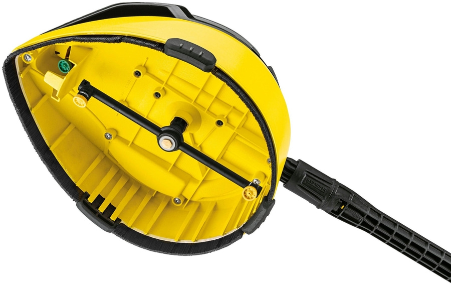 Gelbes Reinigungswerkzeug mit schwarzem Griff und Bürste, Kärcher