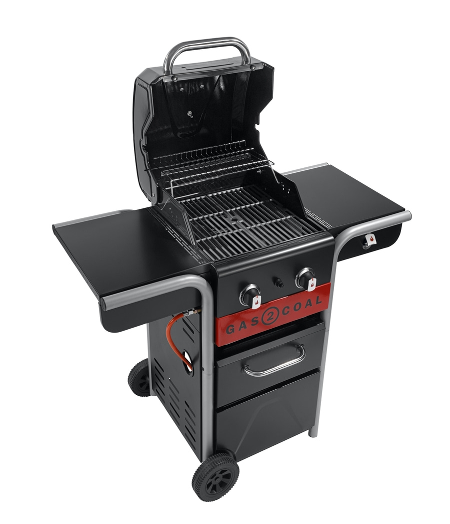 Gasgrill mit zwei Kochfeldern und zwei Seitenablagen, schwarz