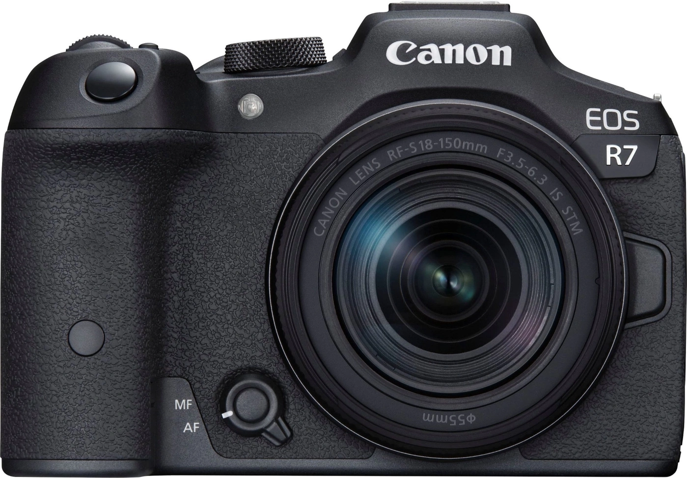 Canon EOS R7 Kamera mit Objektiv, Texturen und Details. Hochwertige Fotografie.