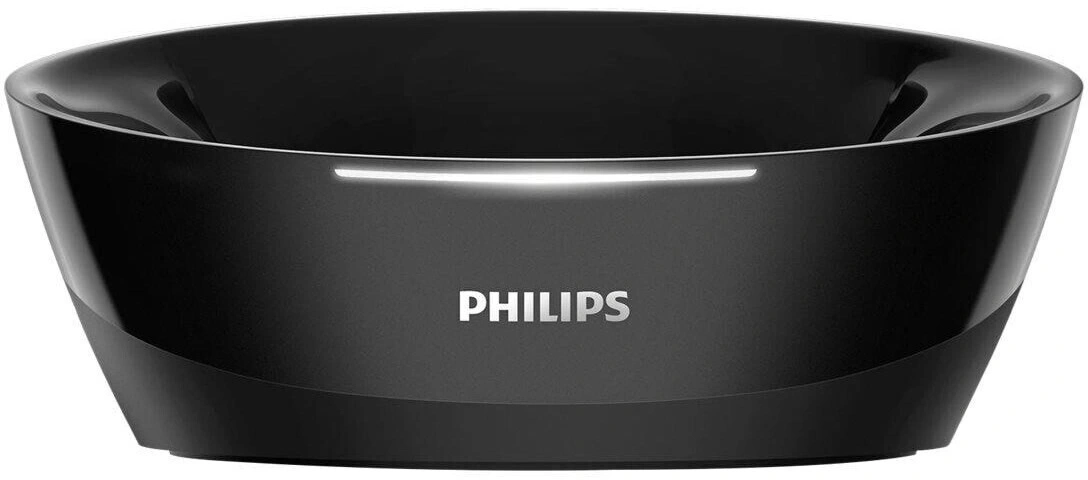 Schwarze Philips-Ladestation. Elegantes Design mit Beleuchtung. Modernes Gerät für den täglichen Gebrauch.