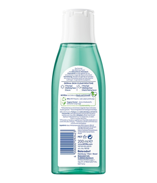 3 x NIVEA Derma Skin Clear Refining Toner 200 ml