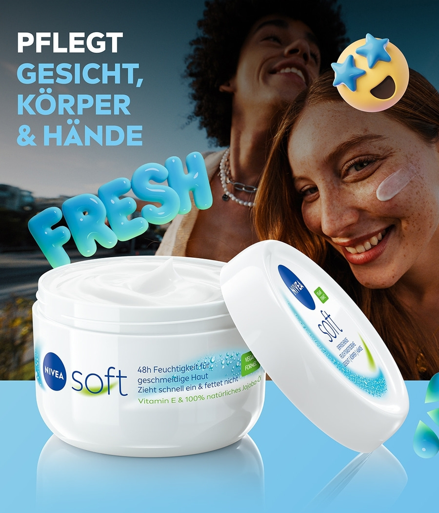 Nivea Soft Creme, Gesicht, Körper und Hände, 48h Feuchtigkeit, Vitamin E, Jojoba-Öl