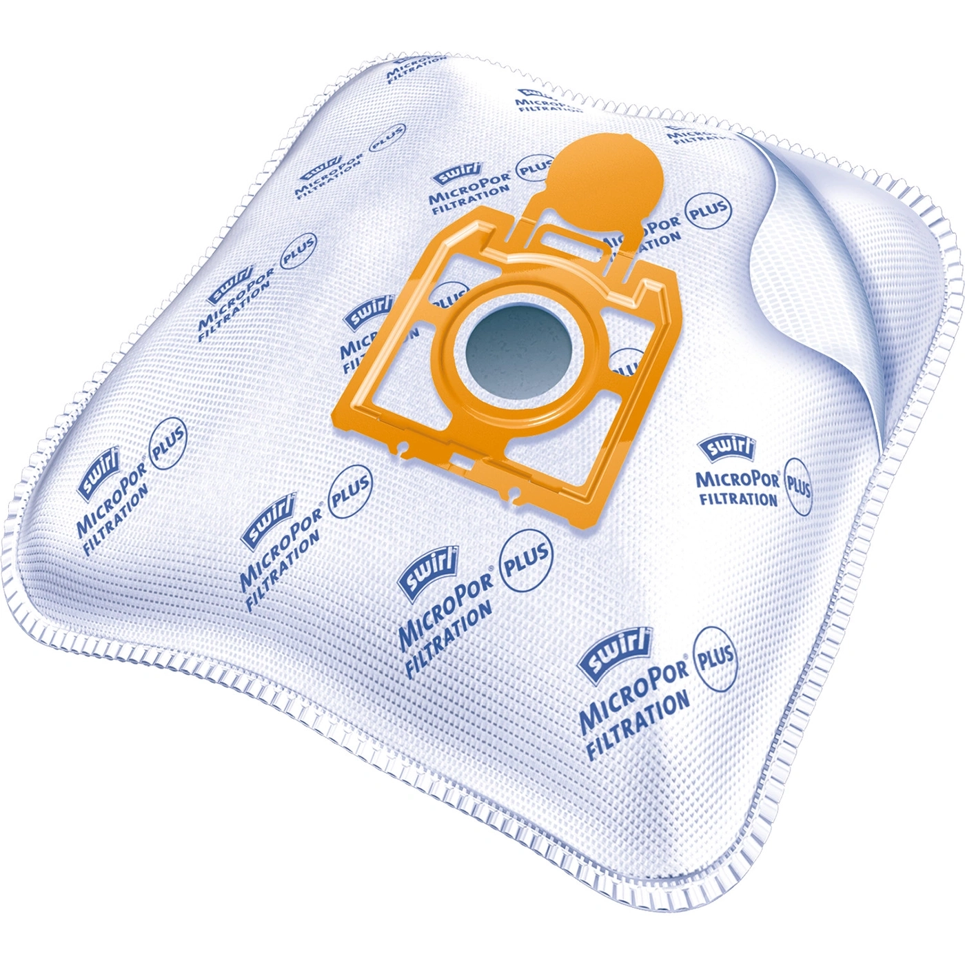 Staubbeutel mit MikroPor Plus Filtration, orangefarbenem Anschluss und Logo